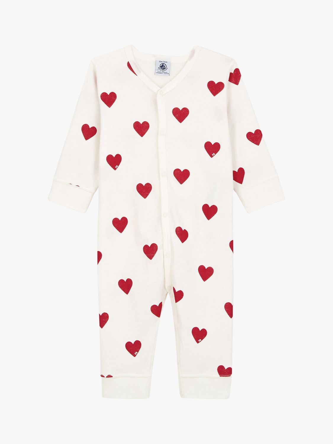 Buy PetitBateau Baby Organic Cotton Heart Print Sleepsuit, Marshmallow/Terkuit Online at johnlewis.com