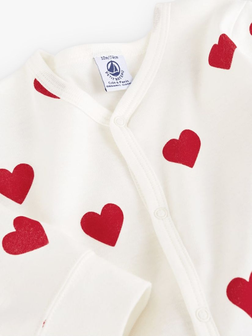 Buy PetitBateau Baby Organic Cotton Heart Print Sleepsuit, Marshmallow/Terkuit Online at johnlewis.com