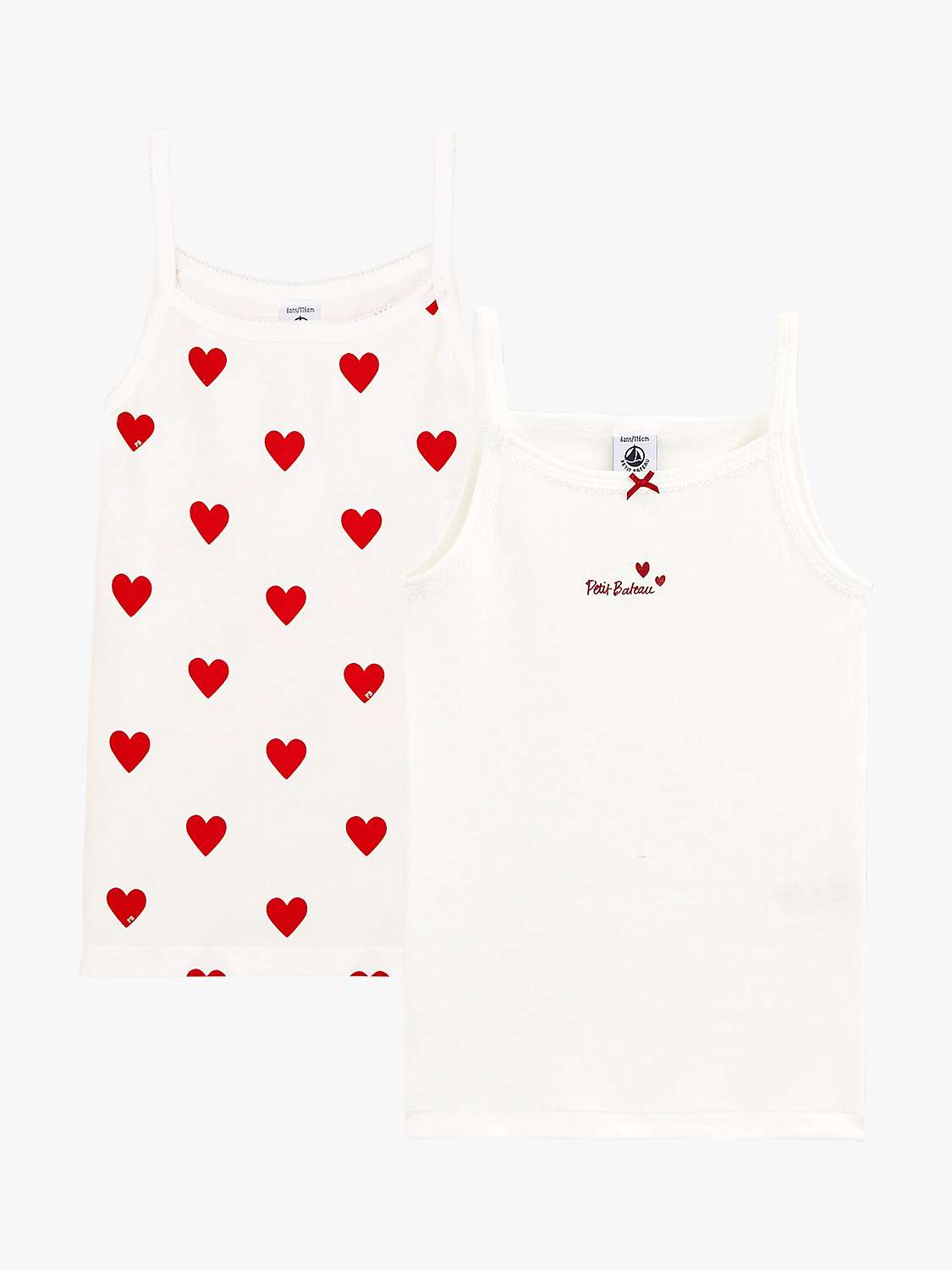 Buy Petit Bateau Kids' Heart Print Cotton Vests, Pack of 2, White/Red Online at johnlewis.com