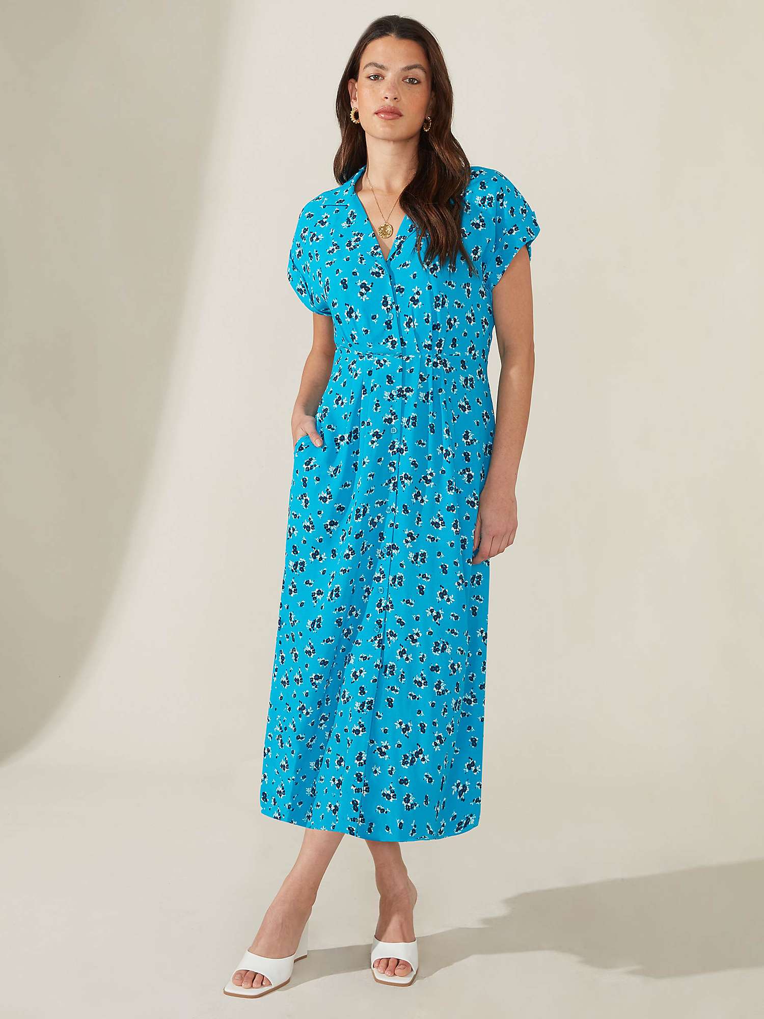 Buy Ro&Zo Turn Back Cuff Floral Shirt Midi Dress, Blue/Multi Online at johnlewis.com