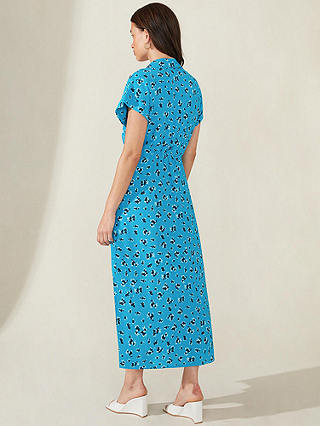 Ro&Zo Turn Back Cuff Floral Shirt Midi Dress, Blue/Multi