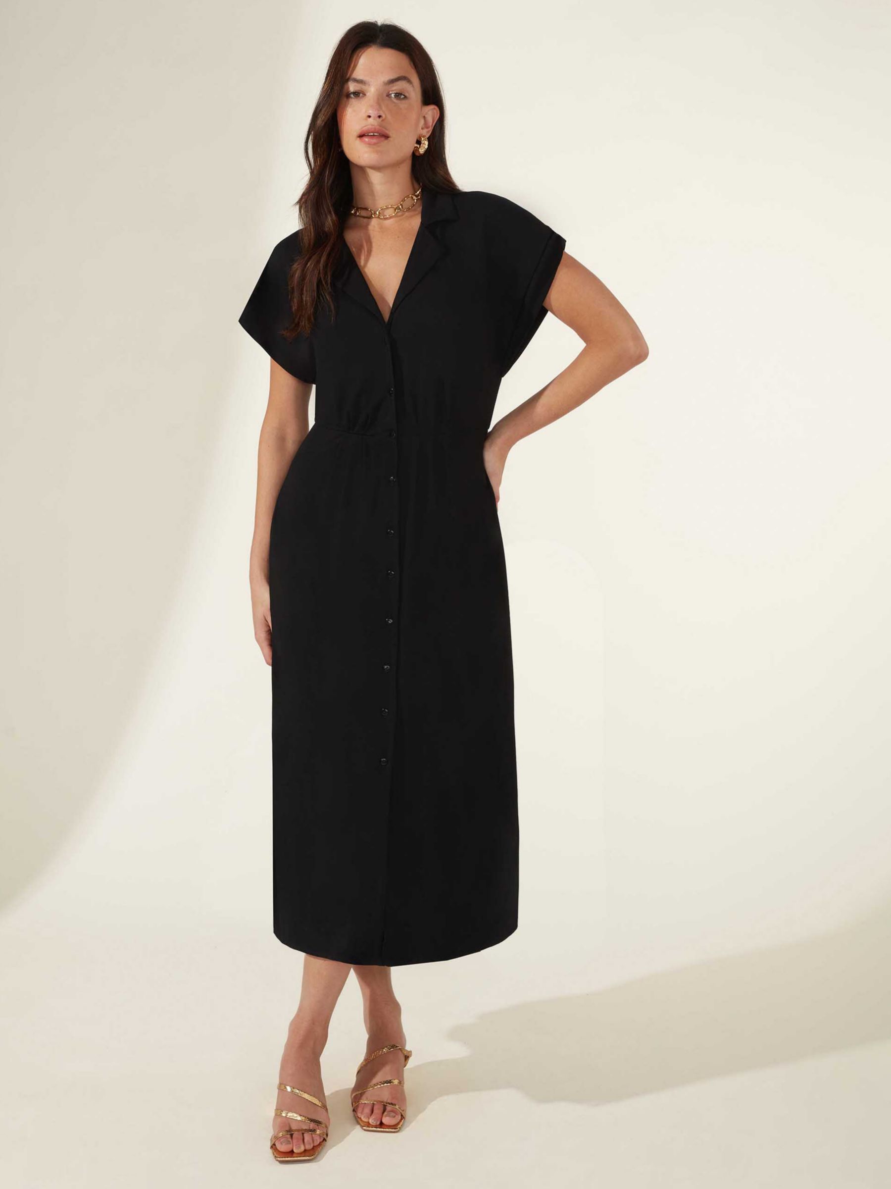 Ro&Zo Jersey Cuff Shirt Midi Dress, Black at John Lewis & Partners