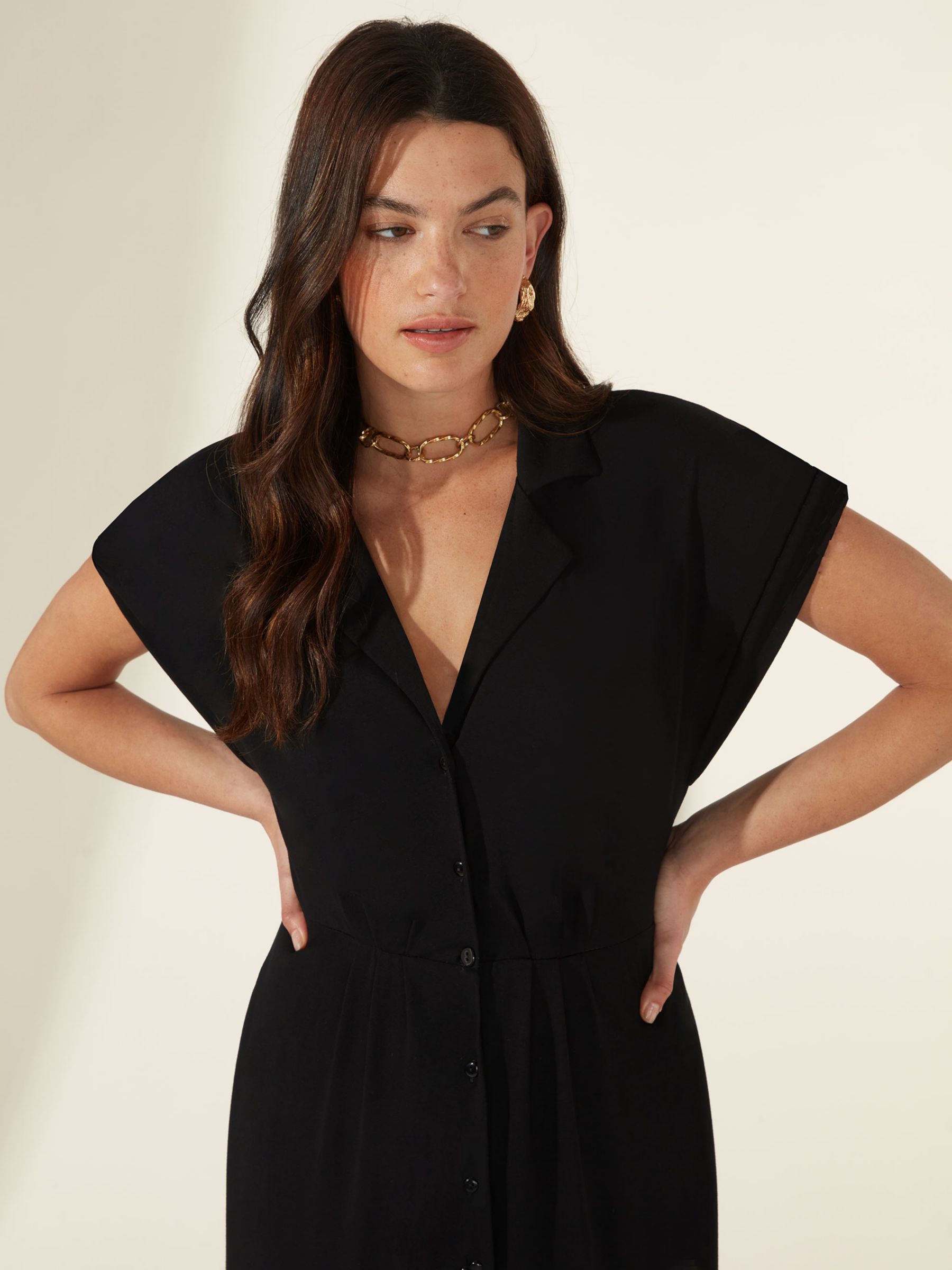 Ro&Zo Jersey Cuff Shirt Midi Dress, Black at John Lewis & Partners