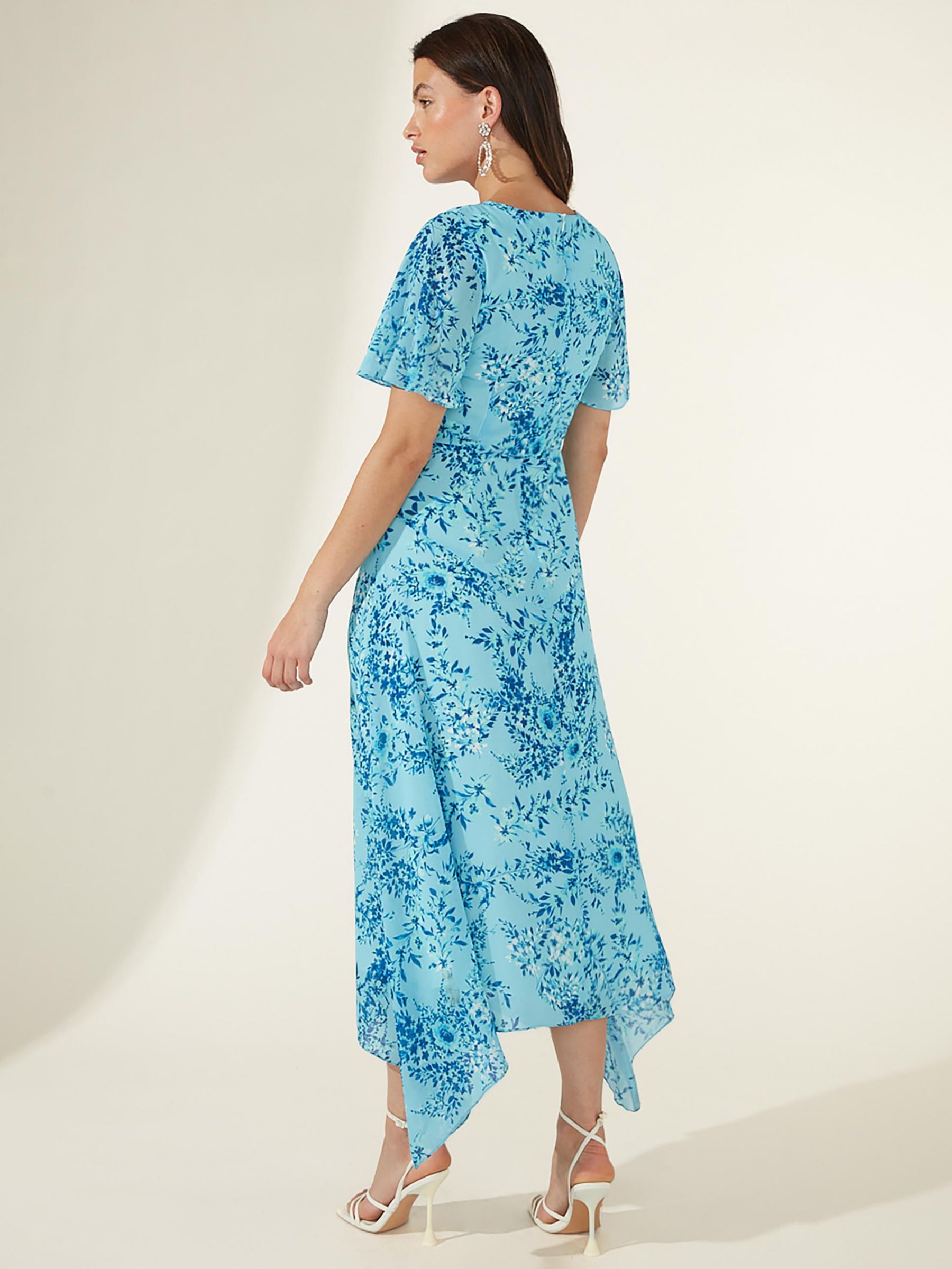 Ro&Zo Petite Floral Hanky Hem Midi Dress, Blue/Multi