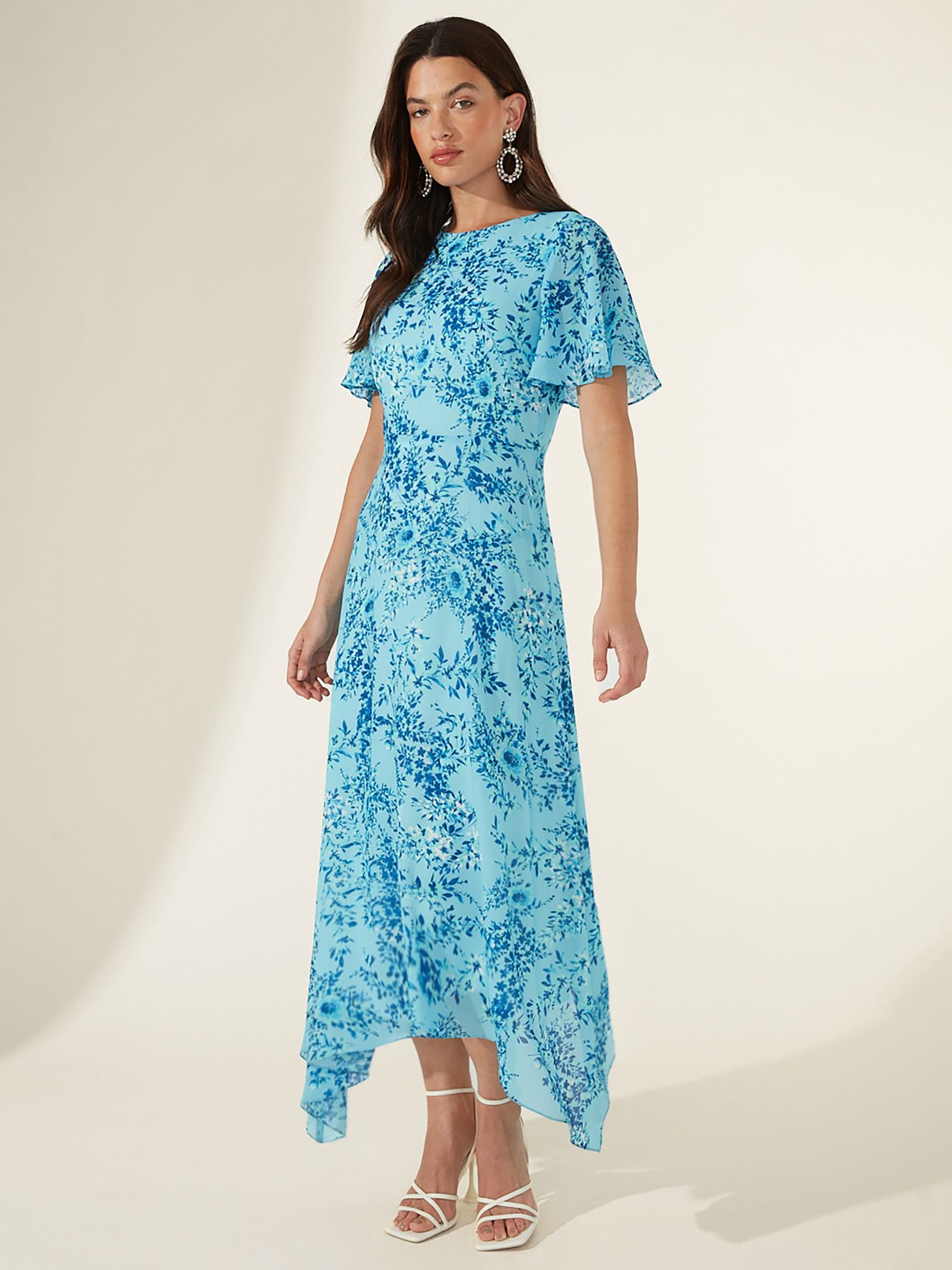 Ro&Zo Floral Hanky Hem Midi Dress, Blue/Multi at John Lewis & Partners