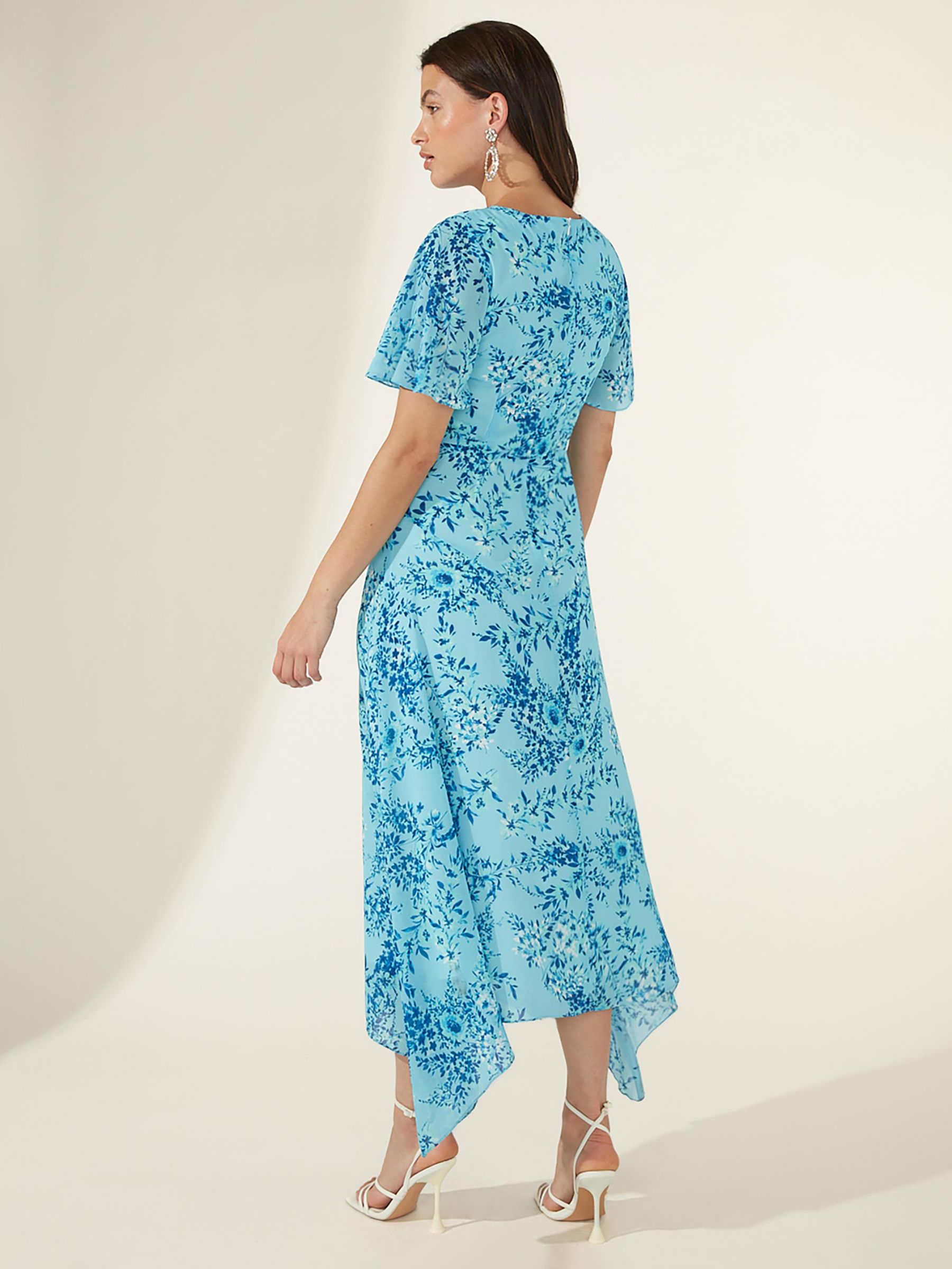Ro&Zo Floral Hanky Hem Midi Dress, Blue/Multi at John Lewis & Partners