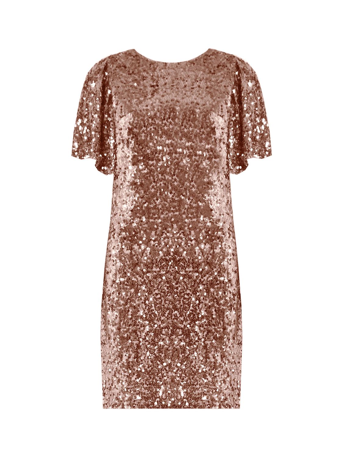 Ro&Zo Sequin Flutter Sleeve Dress, Champagne at John Lewis & Partners