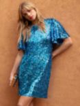 Ro&Zo Flutter Sleeve Sequin Dress, Blue