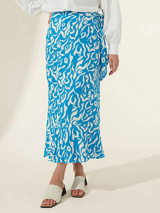 Ro&Zo Animal Print Wrap Midi Skirt, Blue/White