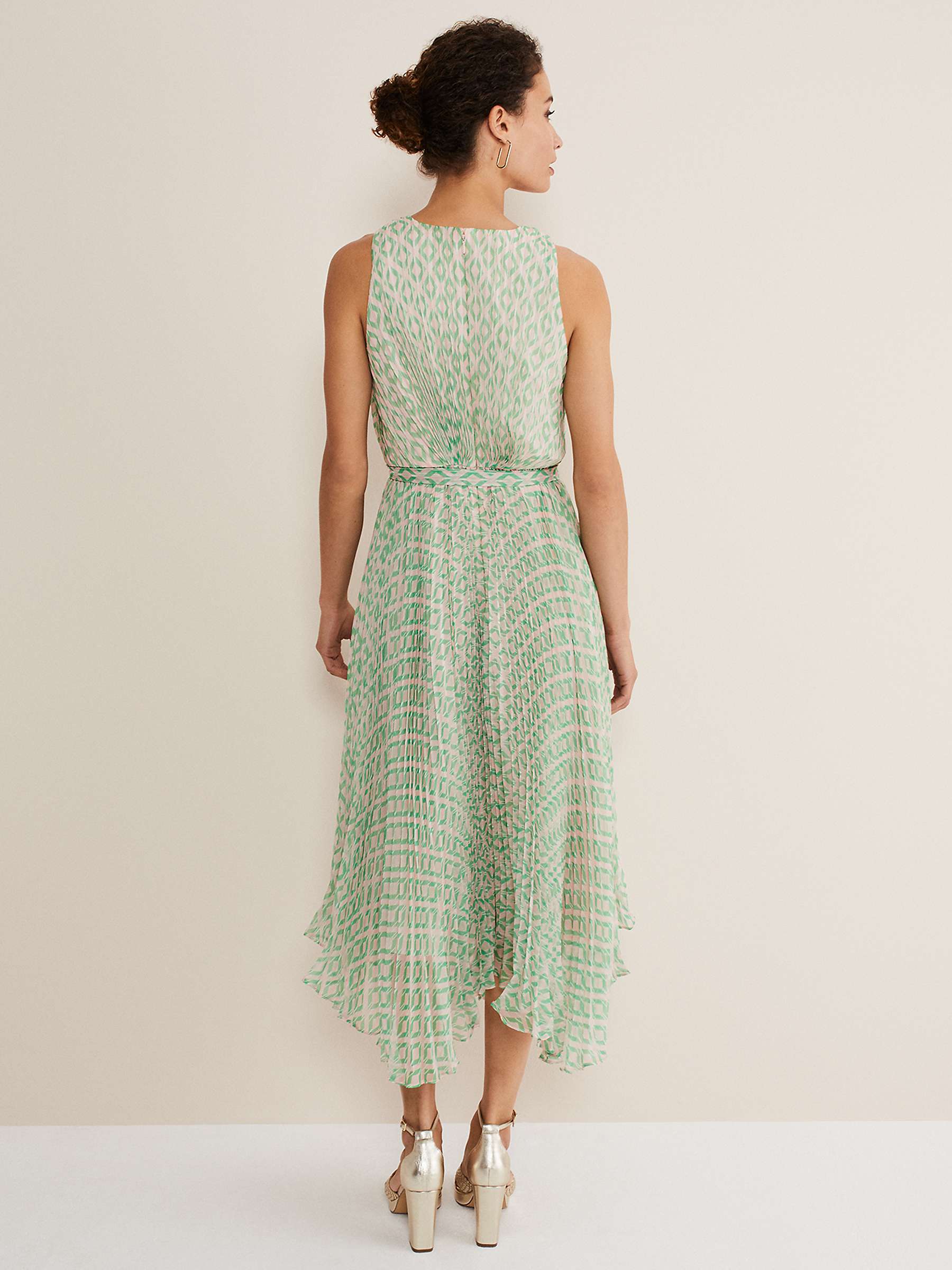 Phase Eight Vanya Pleated Sunray Midi Dress, Green at John Lewis & Partners