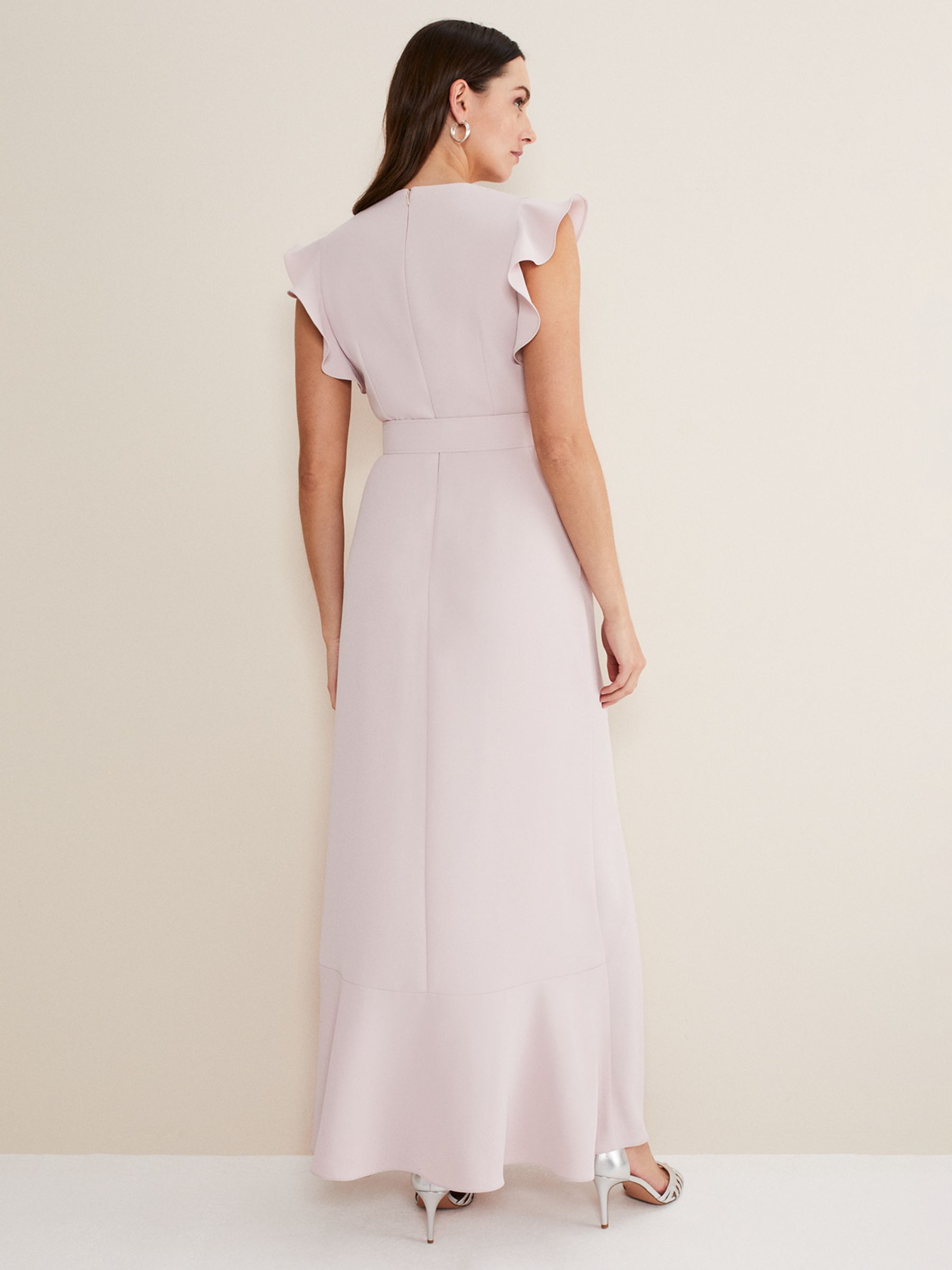Phase Eight Phoebe Frill Belted Maxi Dress, Powder Pink, 6