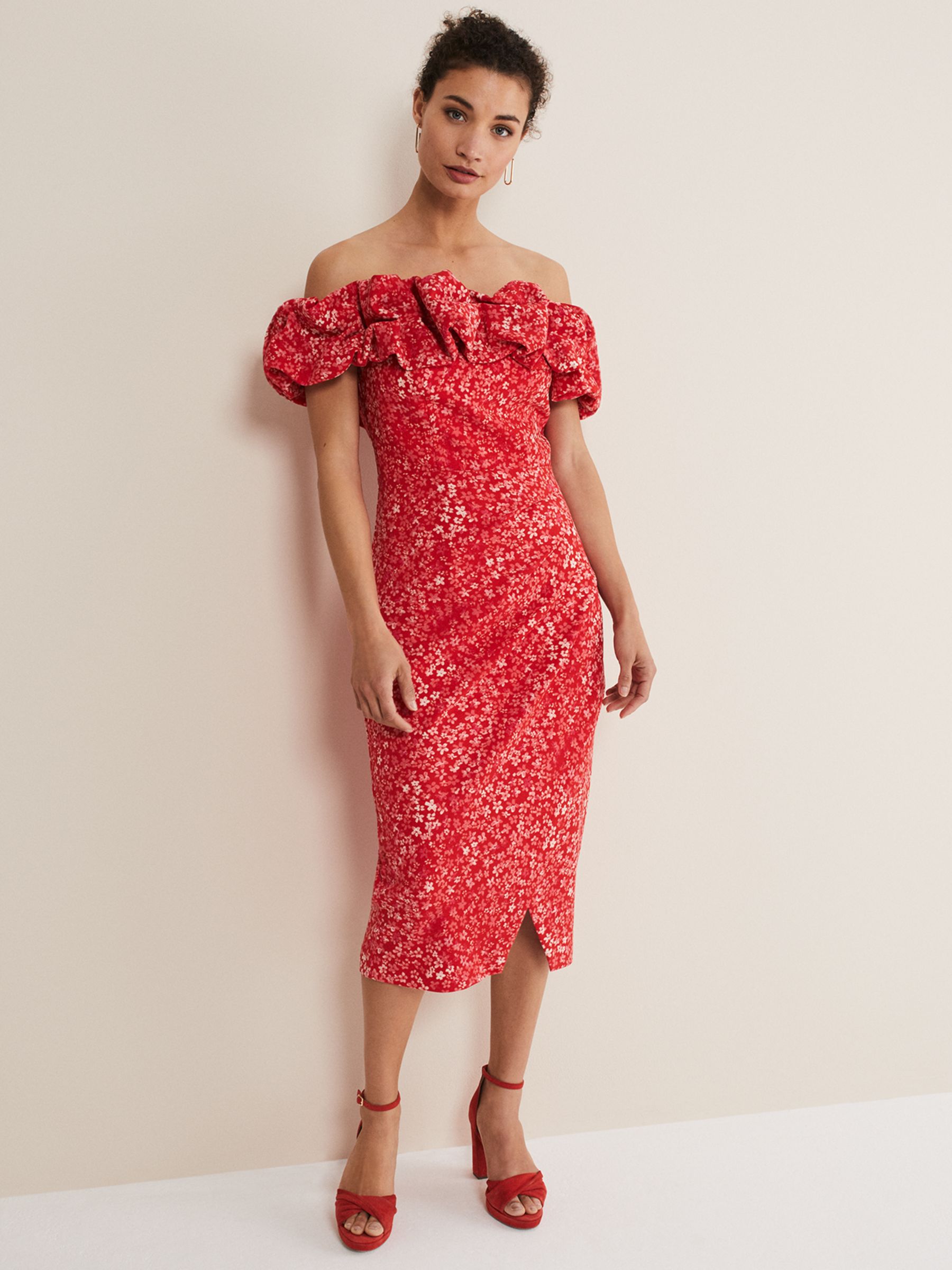 Phase Eight Senita Floral Dress, Red/Multi, 10
