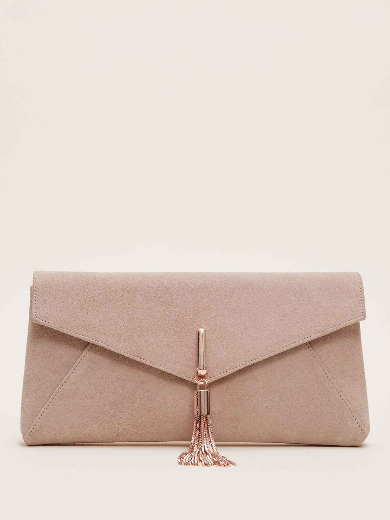Phase Eight Suede Tassel Trim Clutch Bag, Cameo at John Lewis & Partners