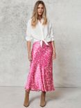 Mint Velvet Mimi Satin Floral Maxi Skirt, Pink
