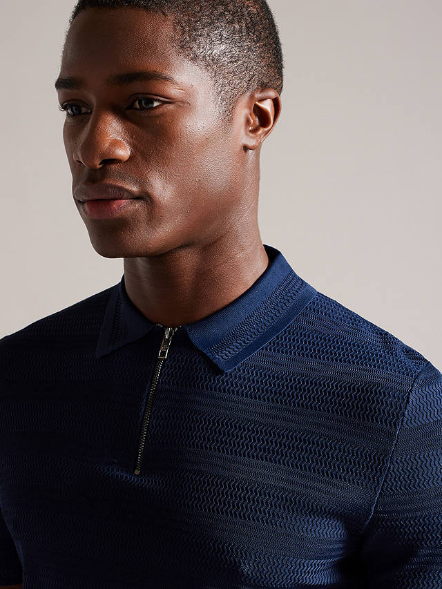 Ted Baker Stree Textured Knit Polo Top, Navy