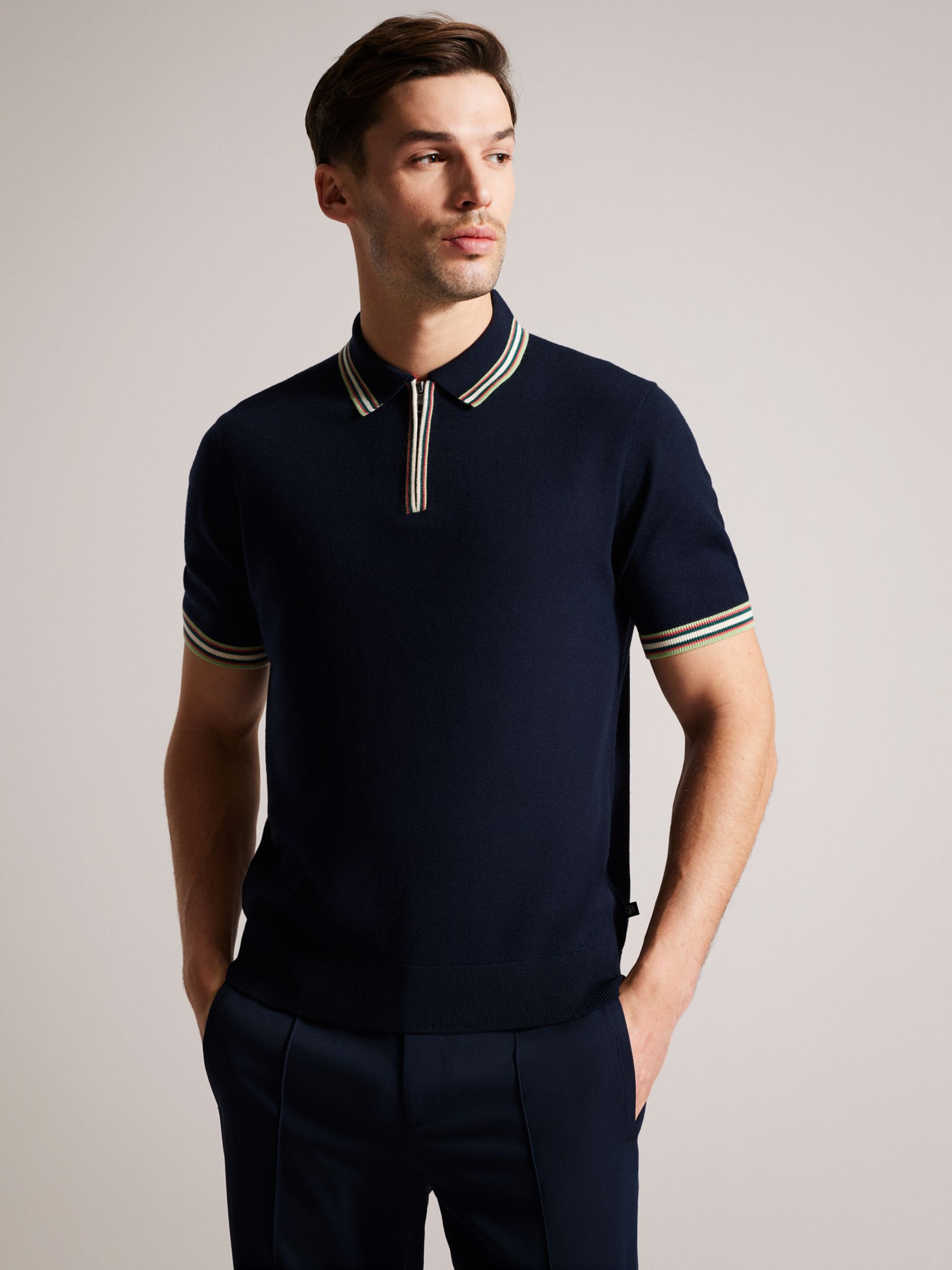 Ted Baker Pierrot Short Sleeve Polo Top, Navy at John Lewis & Partners