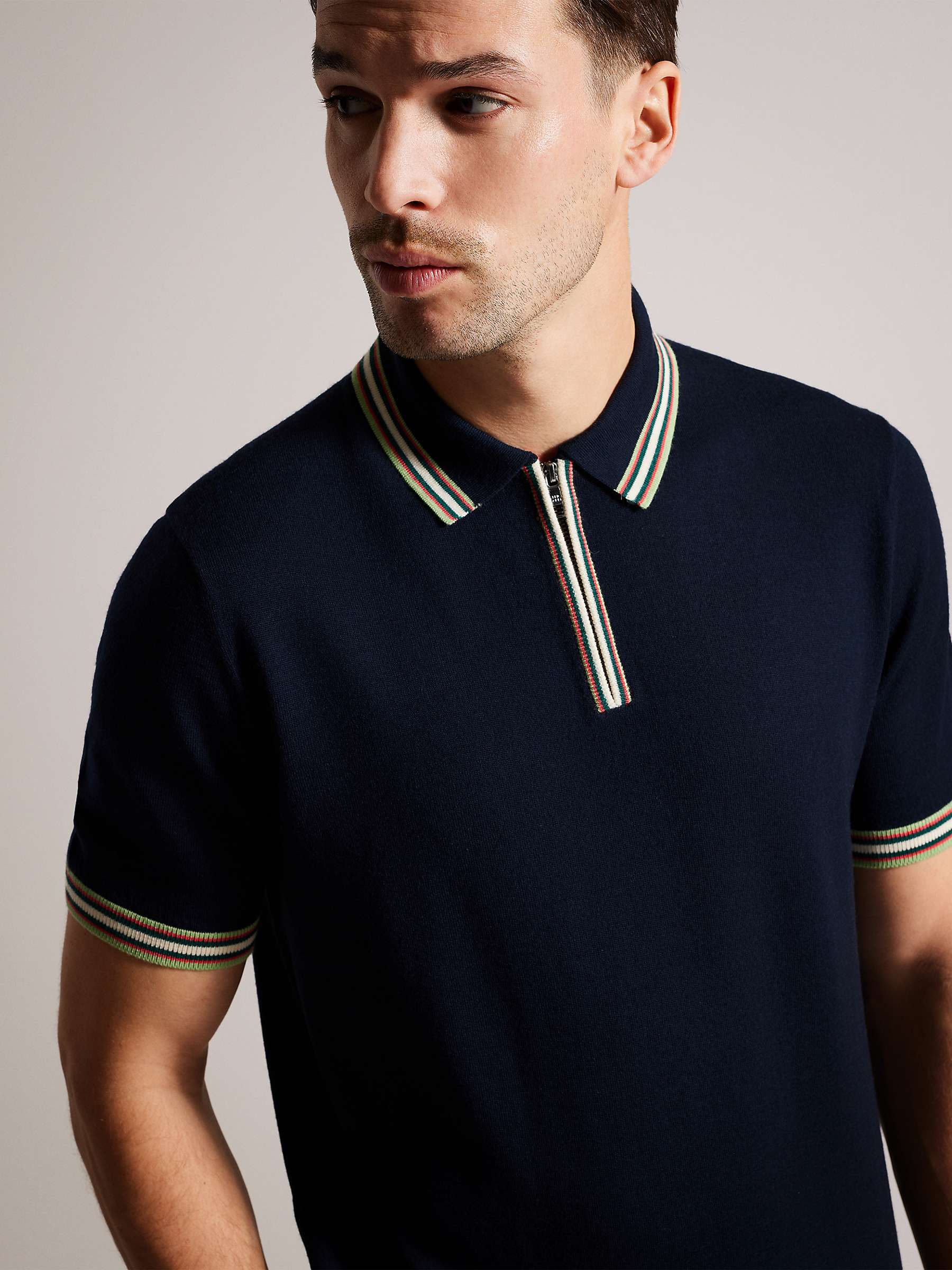 Ted Baker Pierrot Short Sleeve Polo Top, Navy at John Lewis & Partners