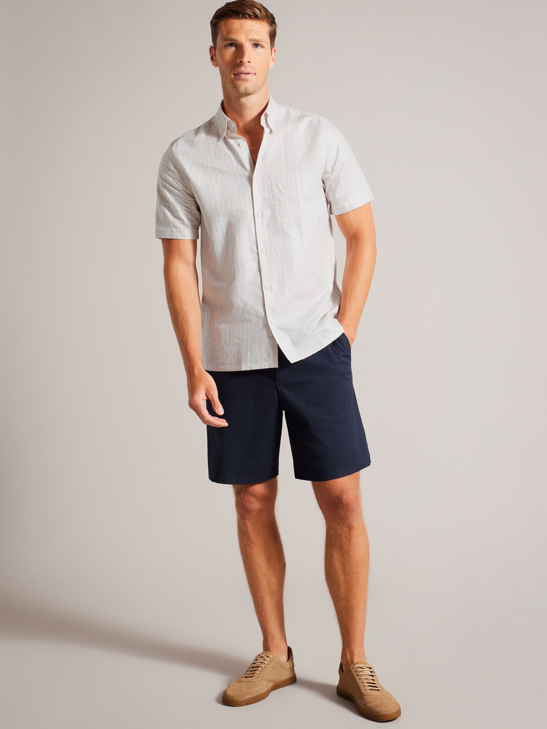 Ted Baker Lytham Short Sleeve Linen Blend Shirt, Stone at John Lewis ...