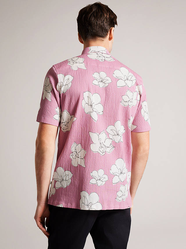 Ted Baker Coving Short Sleeve Seersucker Floral Shirt, Mid Pink