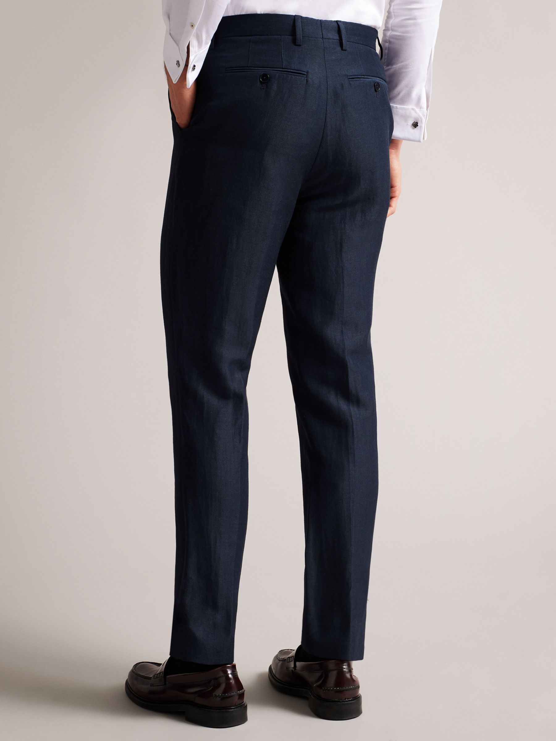 Ted Baker Lancet Slim Fit Wool Linen Trousers, Navy, 34L