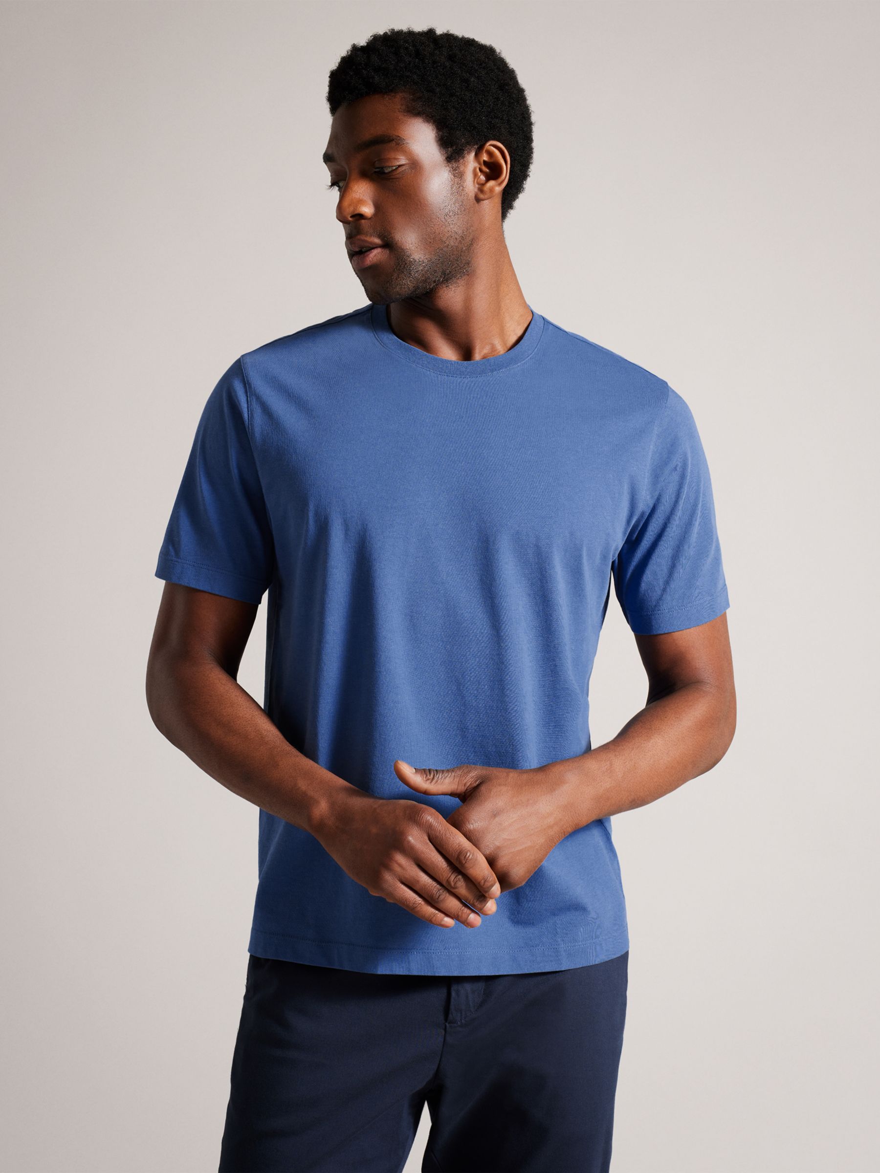 Ted Baker Sleeve Regular Plain T-Shirt, Blue at John Lewis & Partners