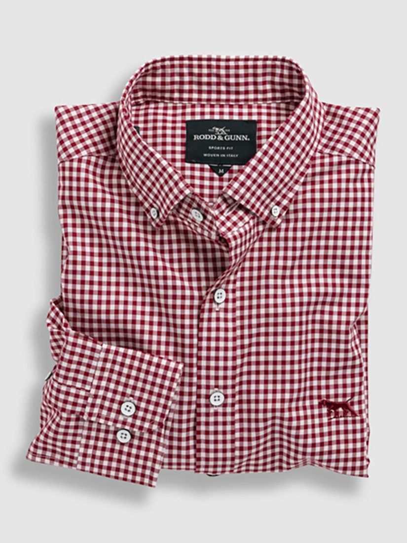 Rodd & Gunn Superfine Gunn Check Long Sleeve Cotton Shirt, Claret, XS