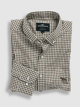Rodd & Gunn Gunn Check Oxford Cotton Slim Long Sleeve Shirt, Brown/White