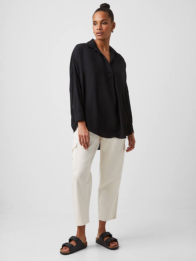 French Connection Rhodes Recycled Crepe Popover Shirt, Black