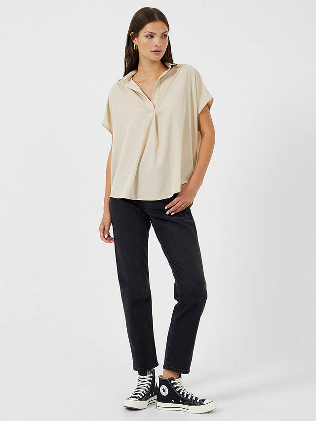 French Connection Crepe Short Sleeve V-Neck Blouse, Wild Wheat