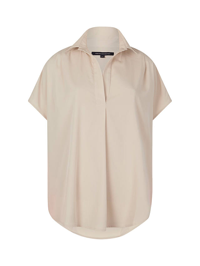 French Connection Crepe Short Sleeve V-Neck Blouse, Wild Wheat