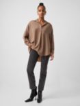 French Connection Rhodes Recycled Crepe Popover Shirt, Mocha Mousse