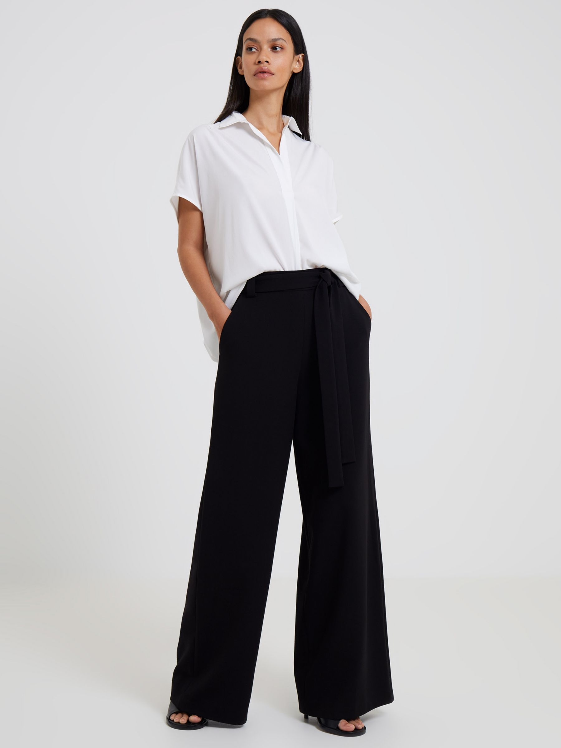 French Connection Wisper Full Length Palazzo Trousers, Black, 12