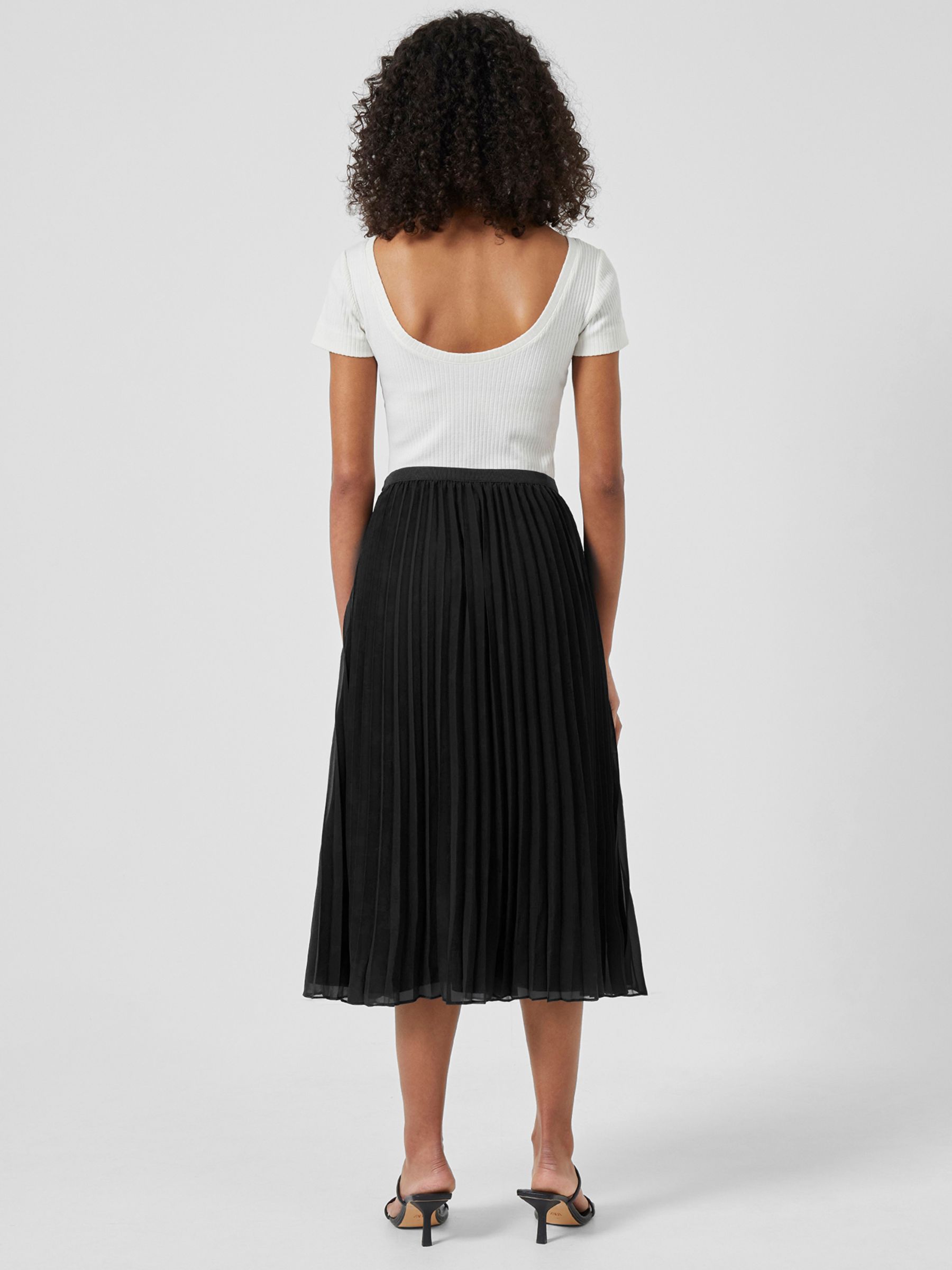 French Connection Plain Pleated Midi Skirt, Black at John Lewis & Partners