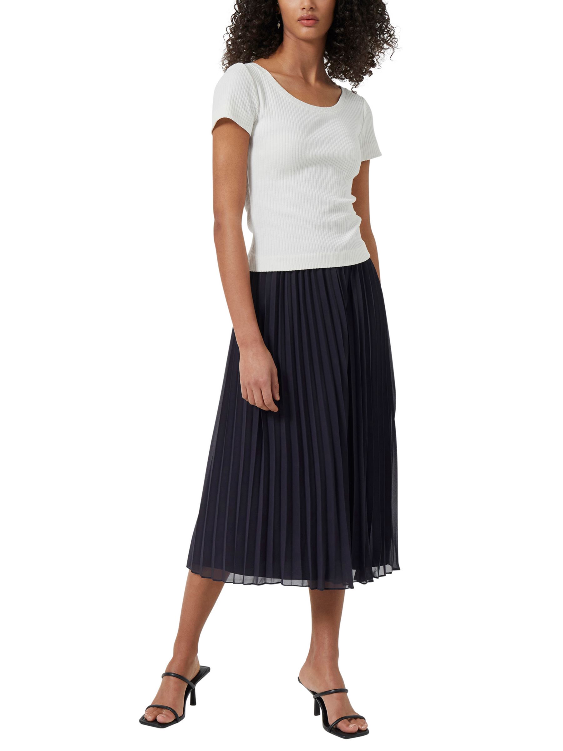 French Connection Pleated Solid Midi Skirt, Utility Blue, XS