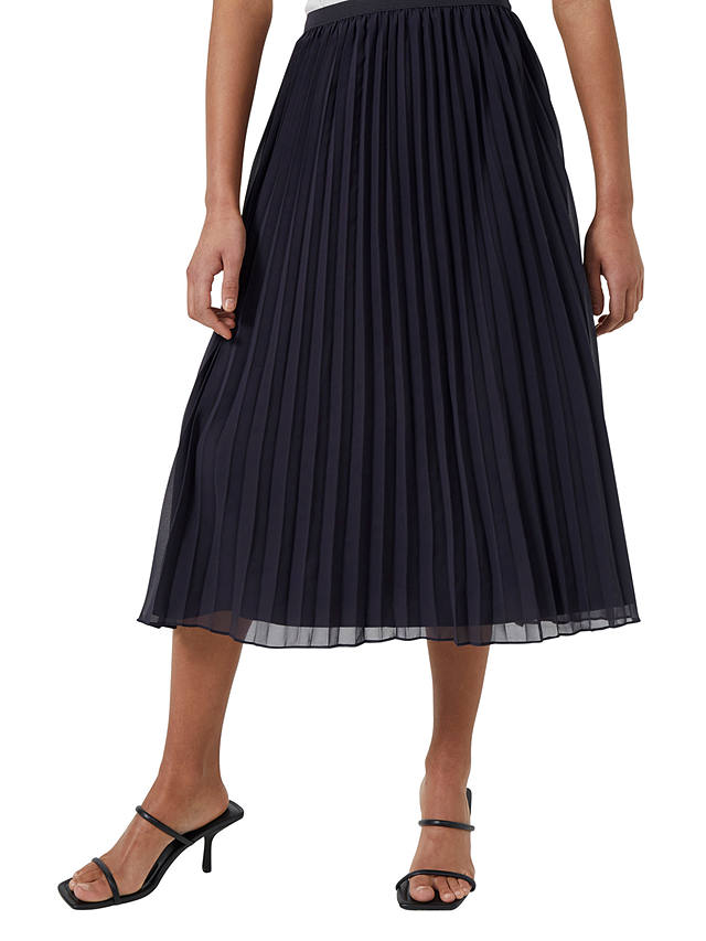 French Connection Pleated Solid Midi Skirt, Utility Blue