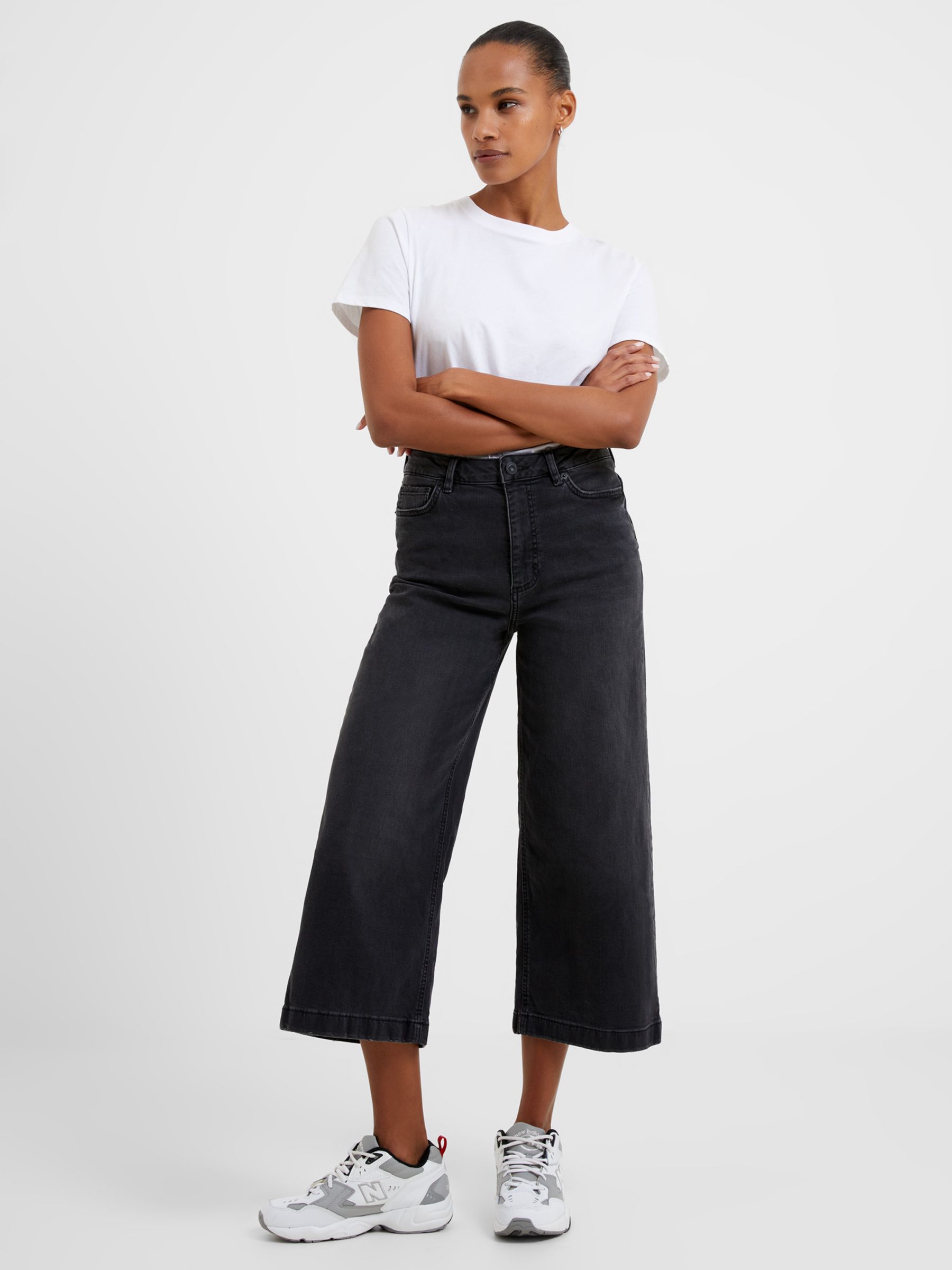 French Connection Stretch Wide Culotte Trousers, Black, 16