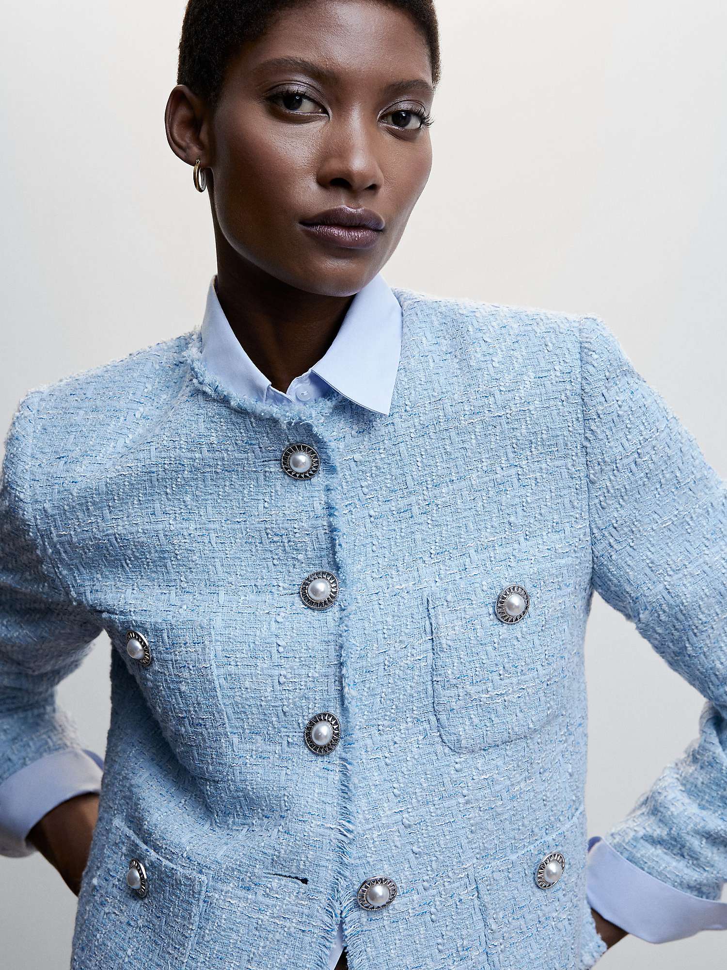 Mango Wintour Tweed Jacket, Pastel Blue at John Lewis & Partners