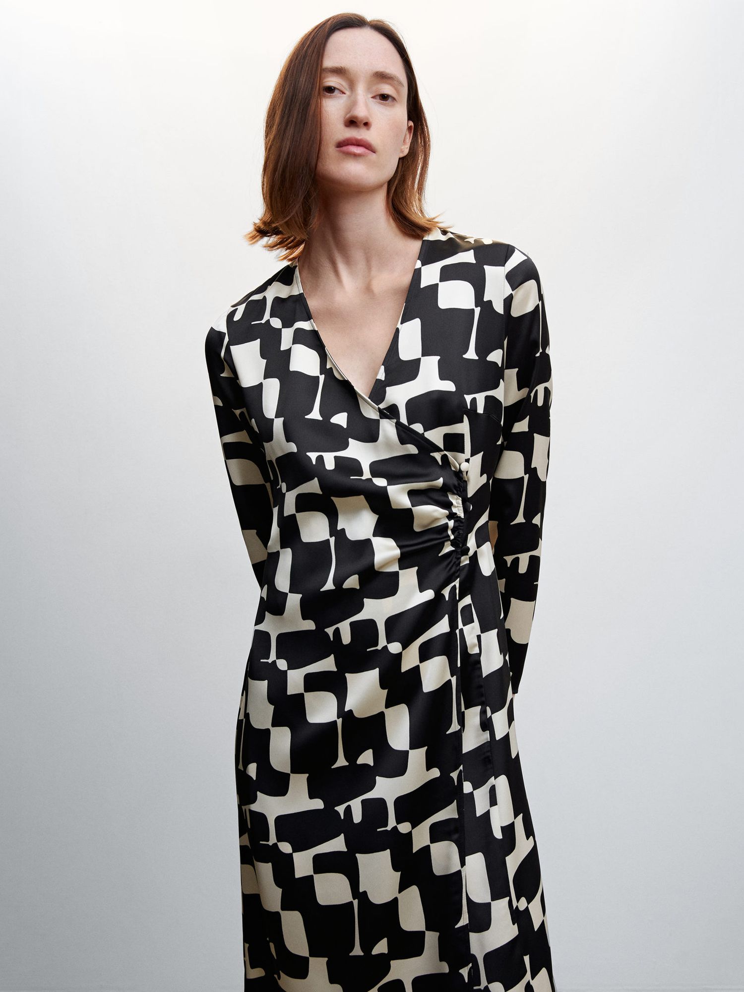 Mango Curve Sara Abstract Midi Dress, Black at John Lewis & Partners