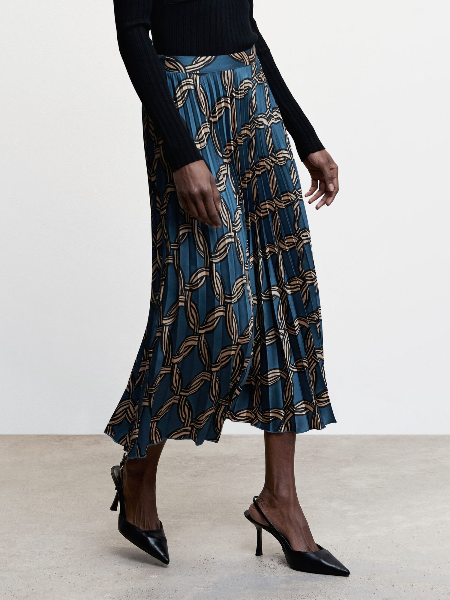 Mango Katea Pleated Midi Skirt, Medium Blue, XXS