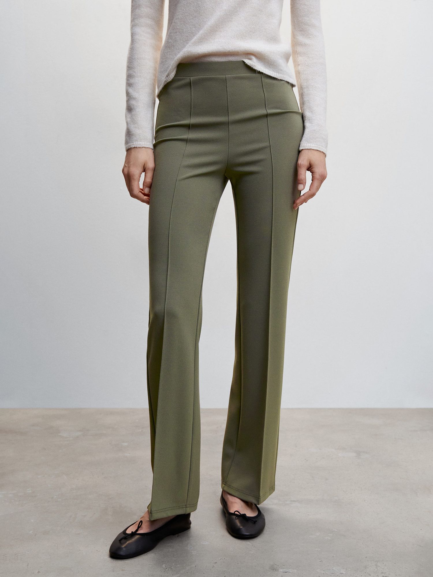 Mango Avaya Seam-Detail Trousers, Khaki at John Lewis & Partners