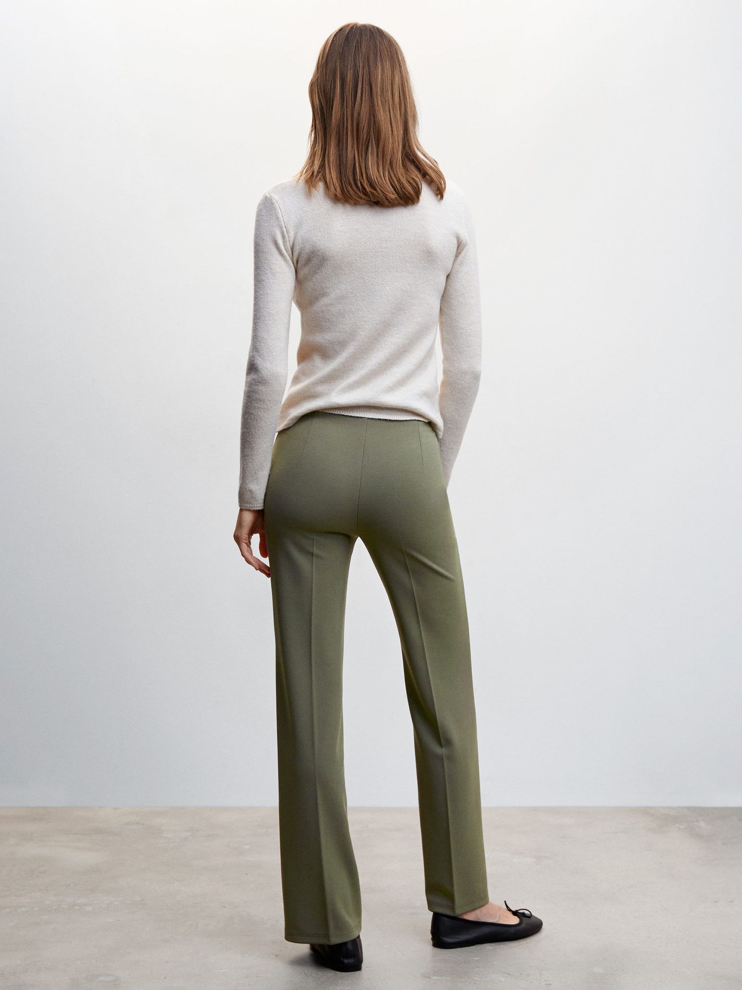Mango Avaya Seam-Detail Trousers, Khaki at John Lewis & Partners