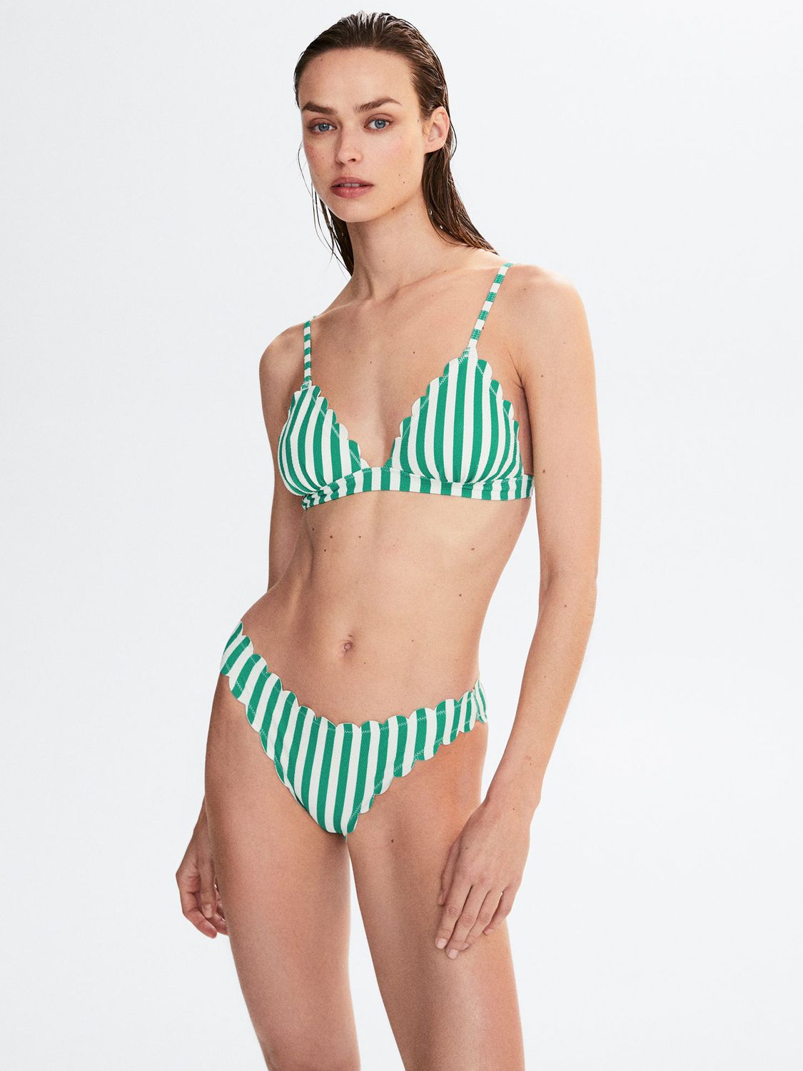 Mango Ondita Striped Bikini Bottoms Green