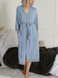 Pretty You London Lace Trim Bamboo Kimono Robe, Blue Mist