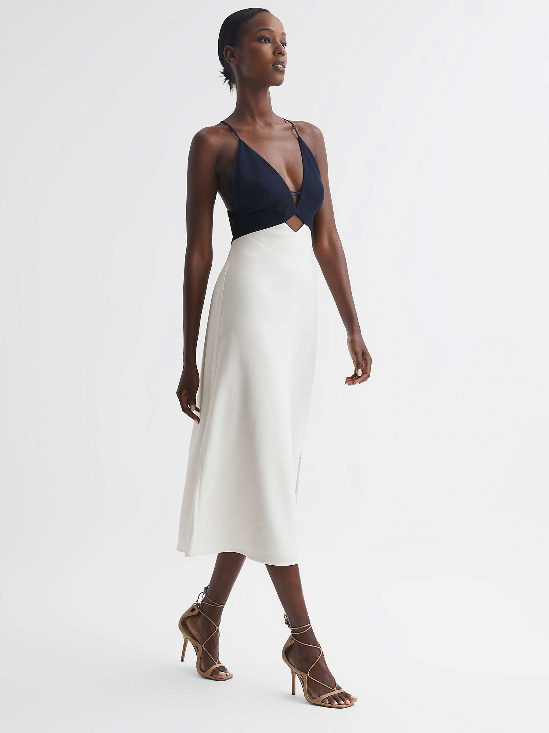 Reiss Ella Colour Block Midi Dress, Navy/White at John Lewis & Partners