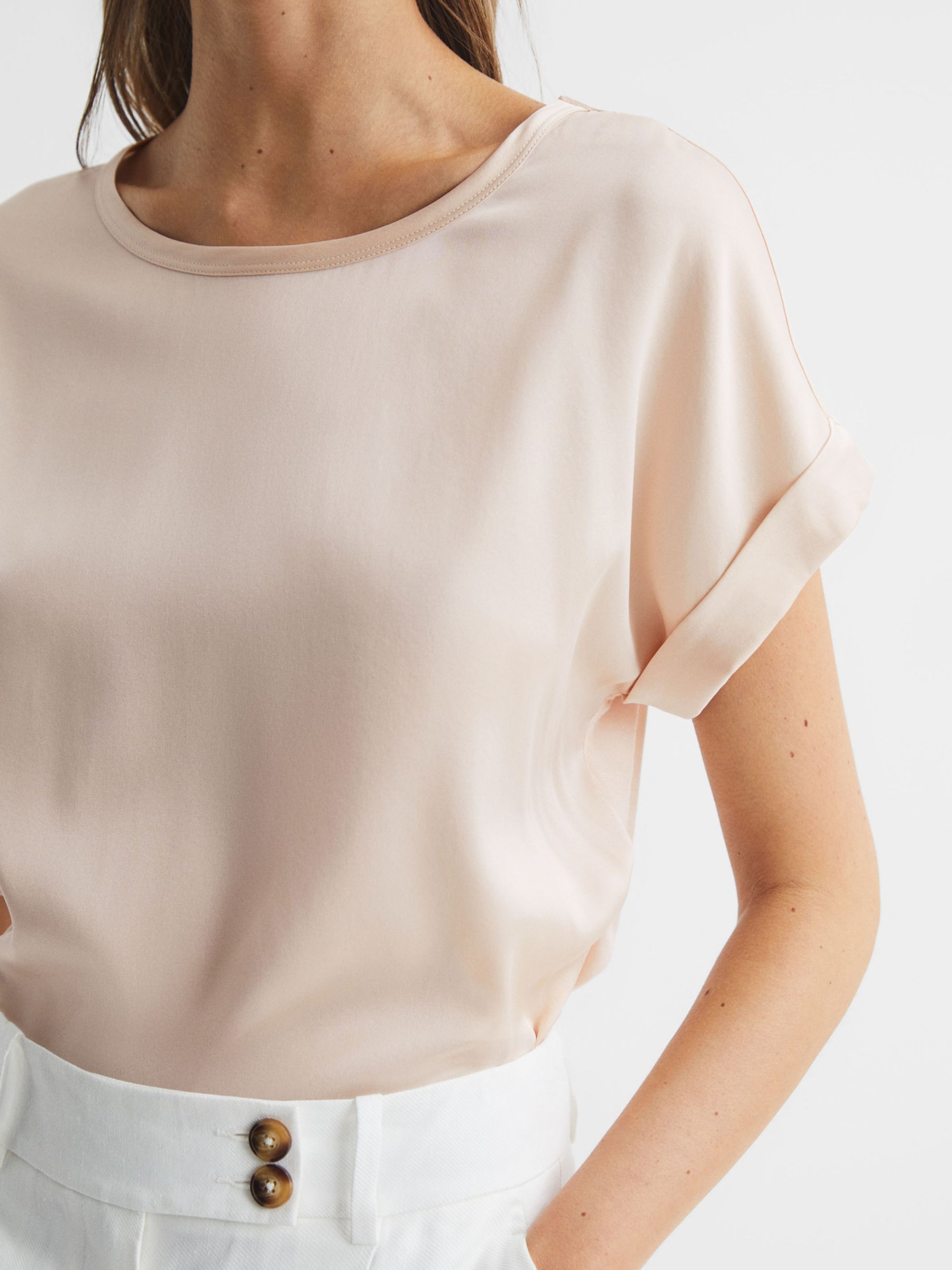 ligegyldighed Mos forbi Reiss Helen Silk Front T-Shirt, Nude at John Lewis & Partners