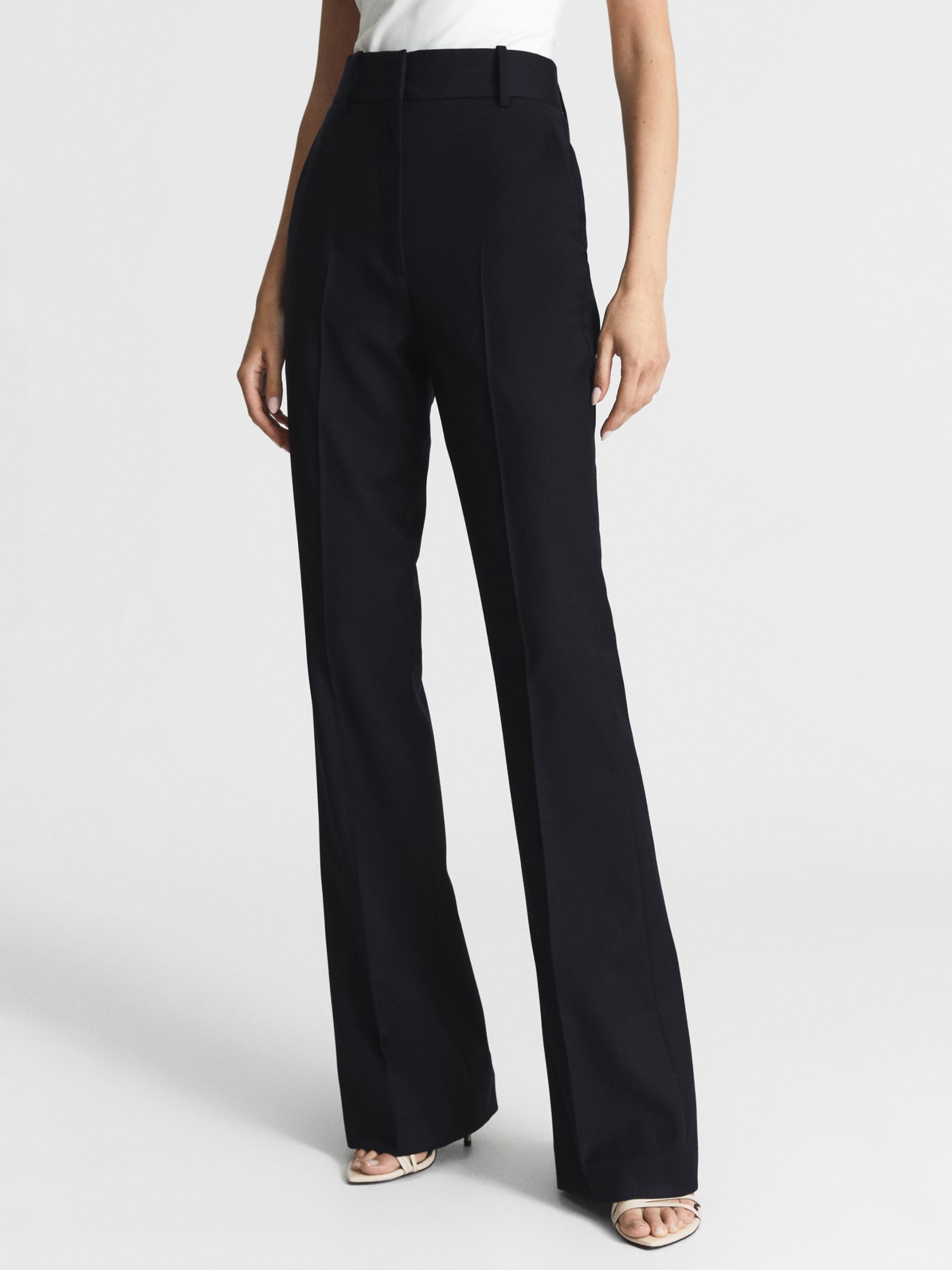 Reiss Haisley Tailored Flare Trousers, Navy at John Lewis & Partners