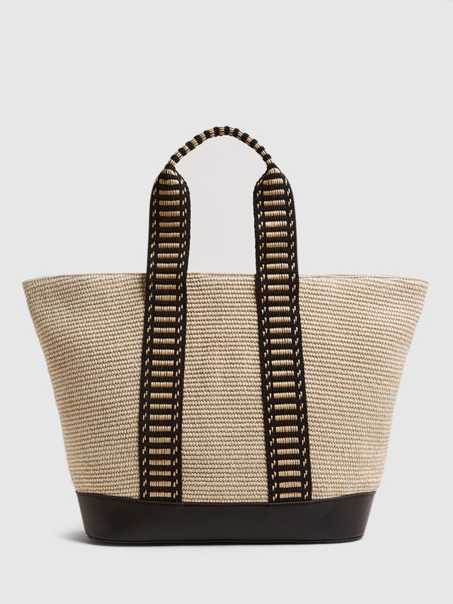 Reiss Daniela Raffia Tote Bag Natural Black