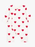 Petit Bateau Baby Organic Cotton Rib Heart Print Jumpsuit, Marshmallow/Terkuit