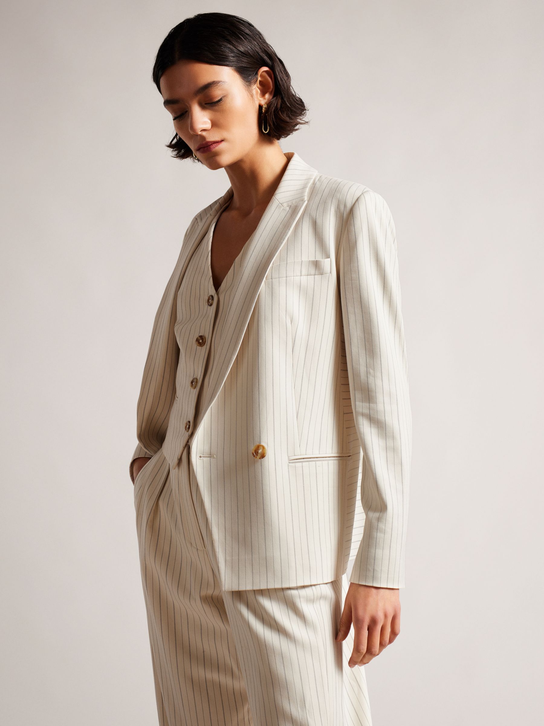 Ted Baker Kllara Stripe Double Breasted Blazer, Cream at John Lewis ...