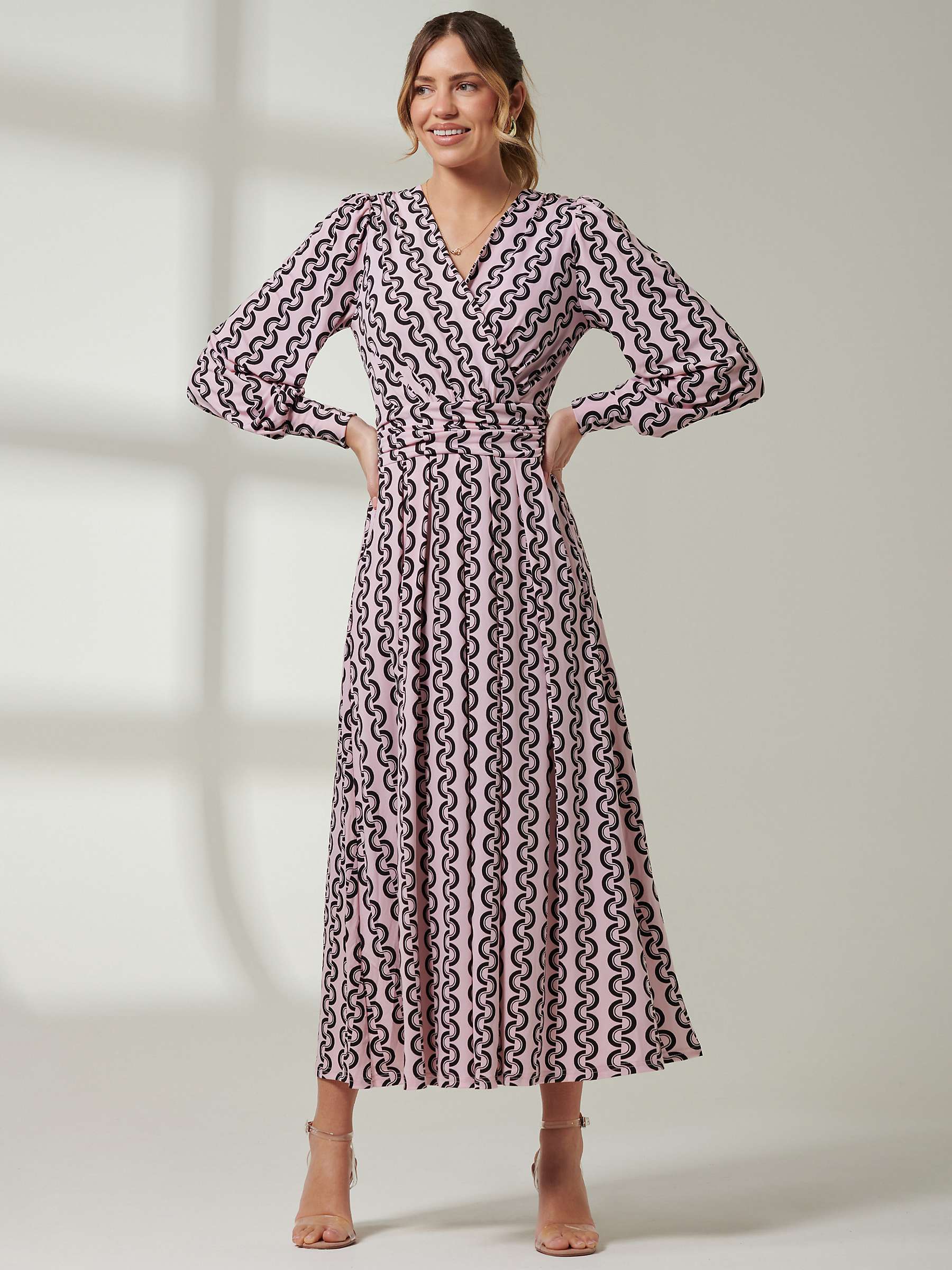 Buy Jolie Moi Nancy Long Sleeve Geometric Print Maxi Dress, Pink Online at johnlewis.com